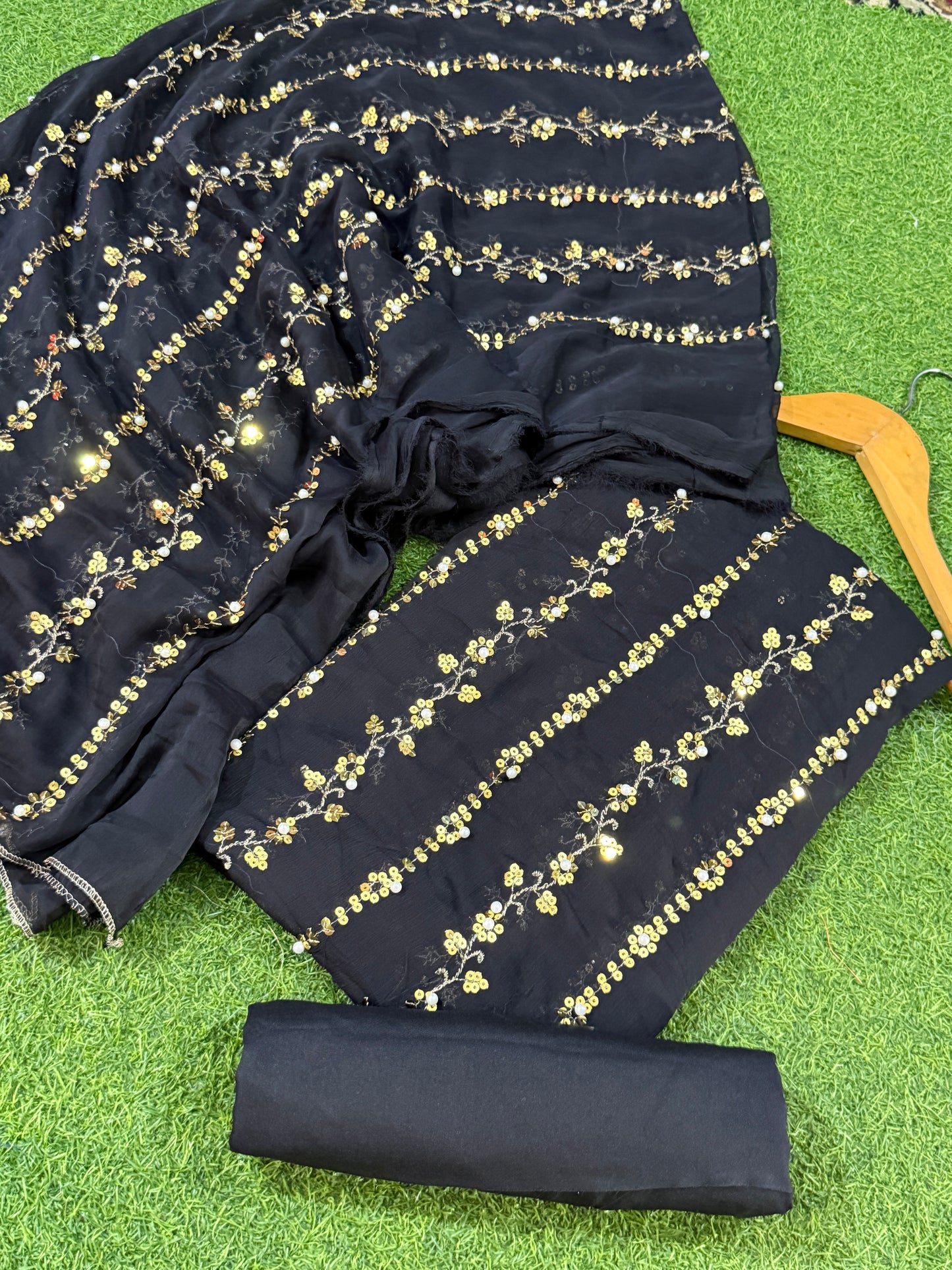 3 piece unstitched shaffon dress with pearl work NWBL-2026