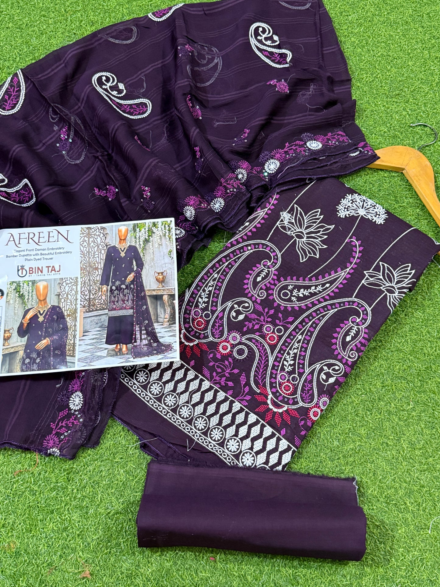 Purple doriya lawn emb 3 pcs suit NWPR