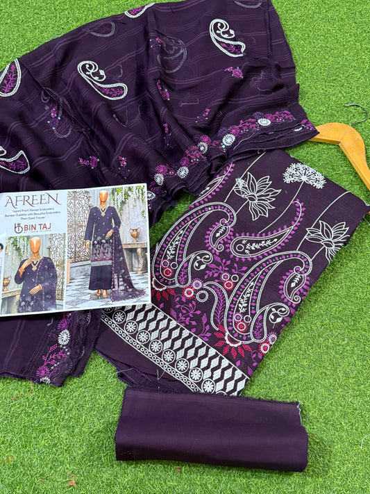 Purple doriya lawn emb 3 pcs suit NWPR