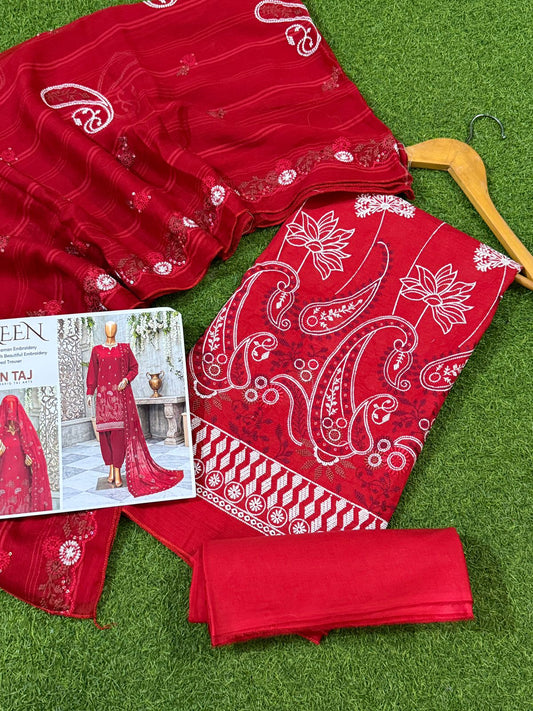 Red Doriya Lawn Embroidered 3 Piece Suit for Women NWRD-2026