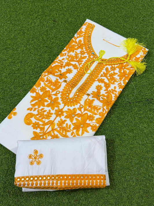 Cotton 2 pc unstitched mustard