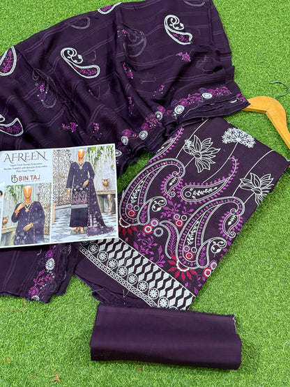 Purple doriya lawn emb 3 pcs suit NWPR
