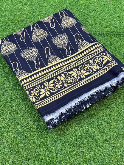 Printed Unstitched Poly Lawn 2 Pcs - Black Navy Floral