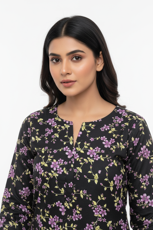 Black Purple Floral Model