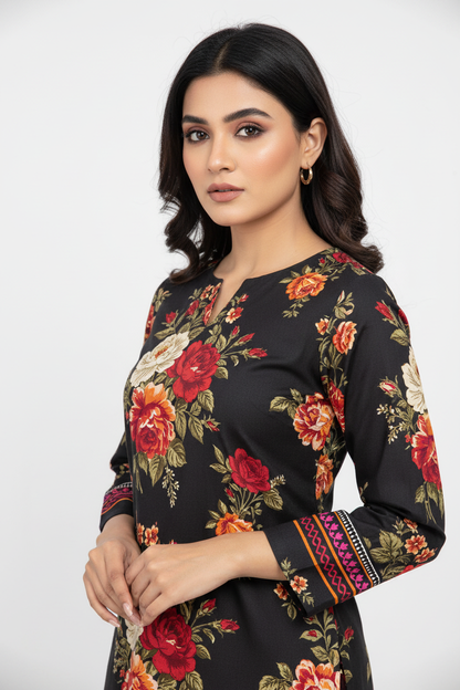 Black Red Floral Model