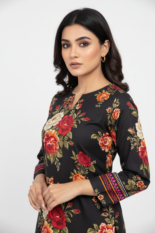 Black Red Floral Model