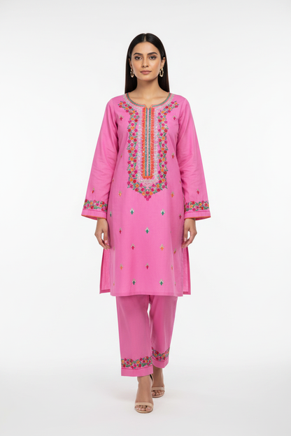 Pink Cotton 2-Piece Suit - AI Model Shot
