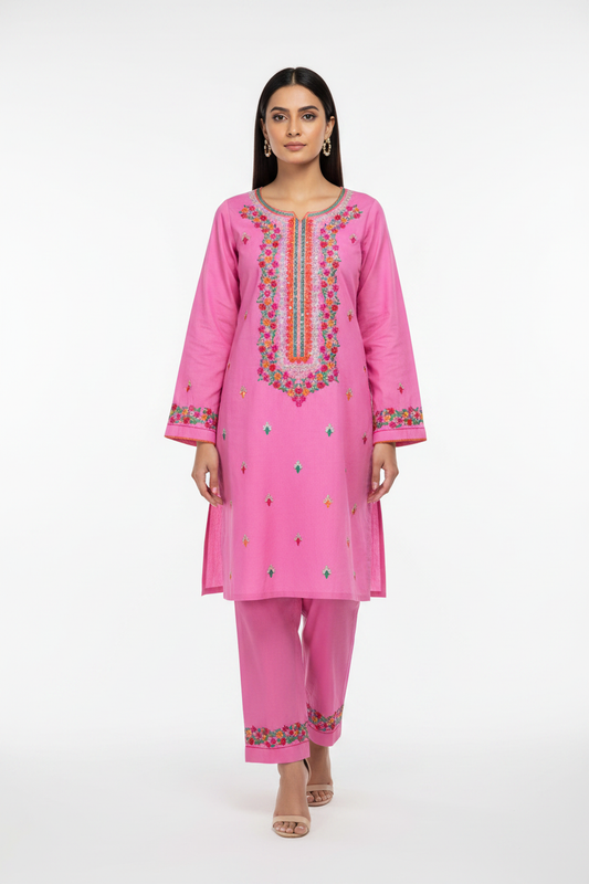Pink Cotton 2-Piece Suit - AI Model Shot