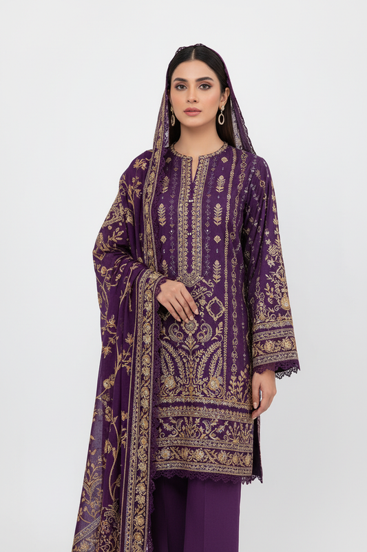 Purple Doriya Lawn Model Image