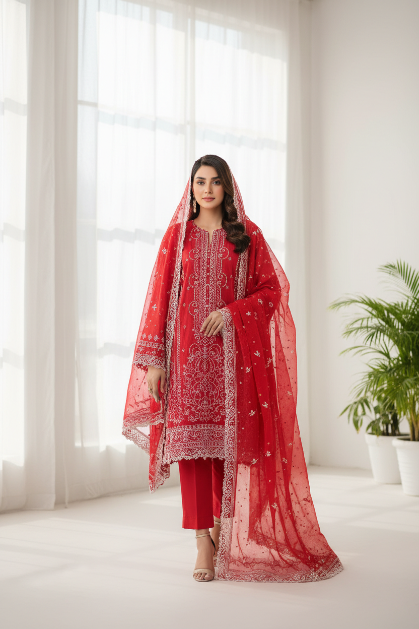 Red Doriya Lawn Model Image