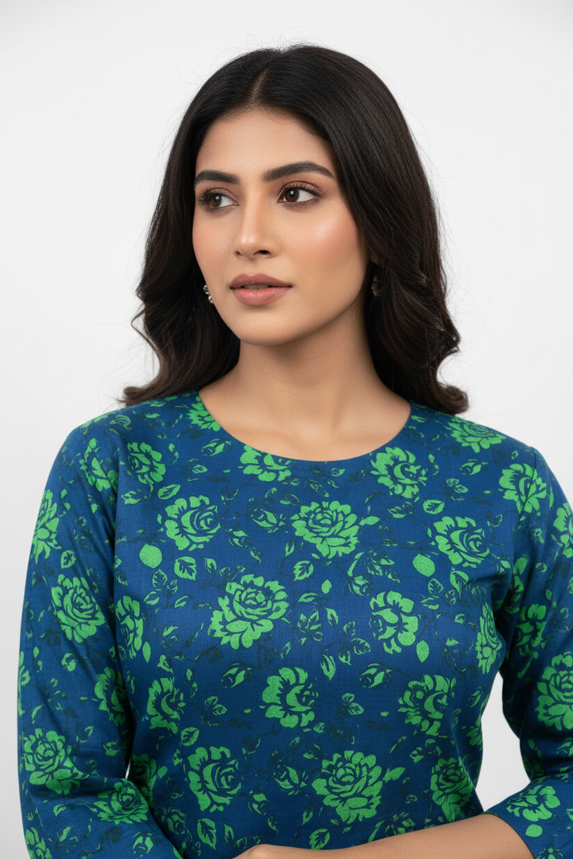 Royal Blue Green Floral Model