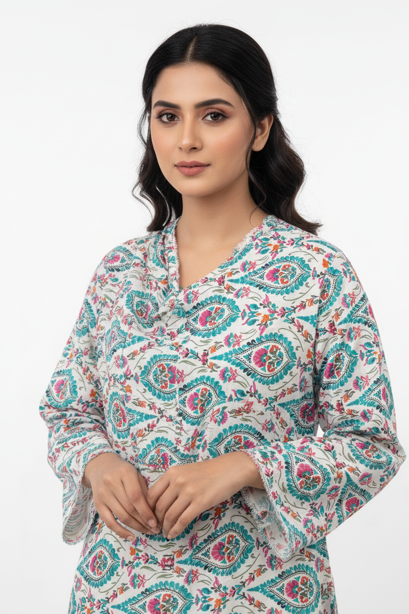 White Teal Paisley Model