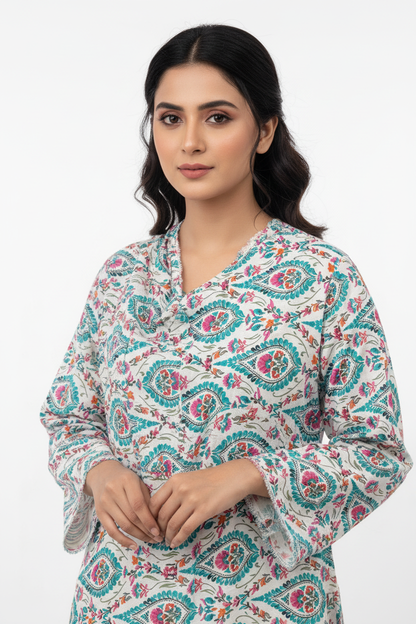 White Teal Paisley Model