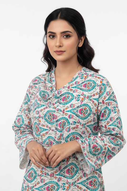 White Teal Paisley Model