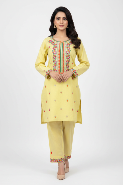 Yellow Cotton 2-Piece Suit - AI Model Shot